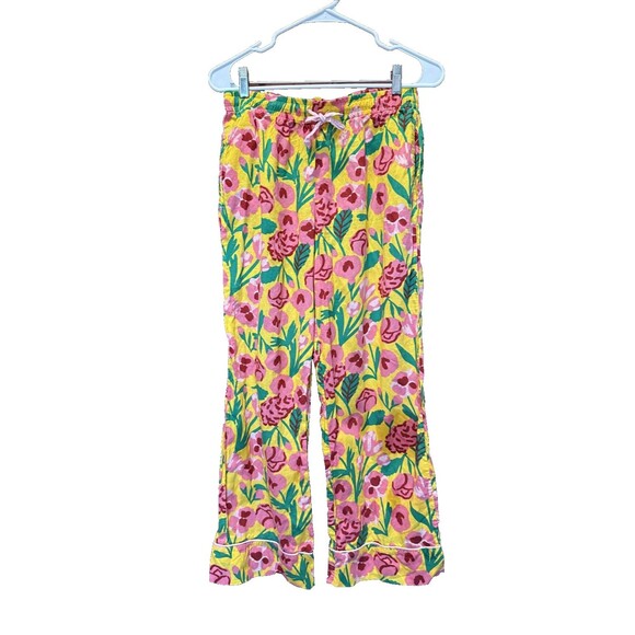 Ban. do Pajama Set Floral Small Robe Pants Honey Las Flores Yellow Green Pink - Picture 6 of 11